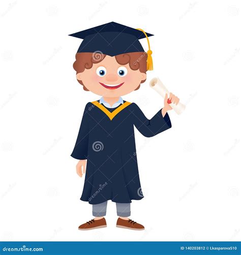 Cartoon Graduates Student In Academic Gown Holding Diploma Stock Vector