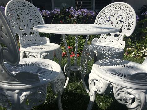 Vintage Cast Aluminum Patio Set 4 Chairs And Dining Table Etsy Israel