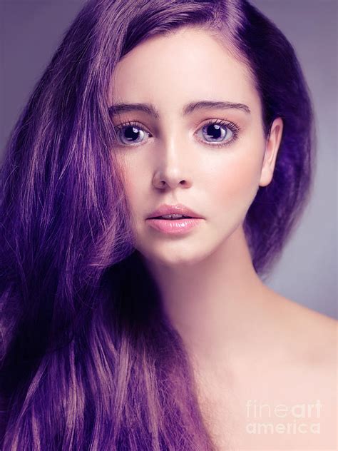 Young Woman Anime Style Beauty Portrait With Large Eyes And Purp