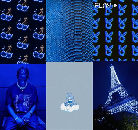 Blue Neon Wall Collage Kit Aesthetic Digital Download 50 Etsy Images