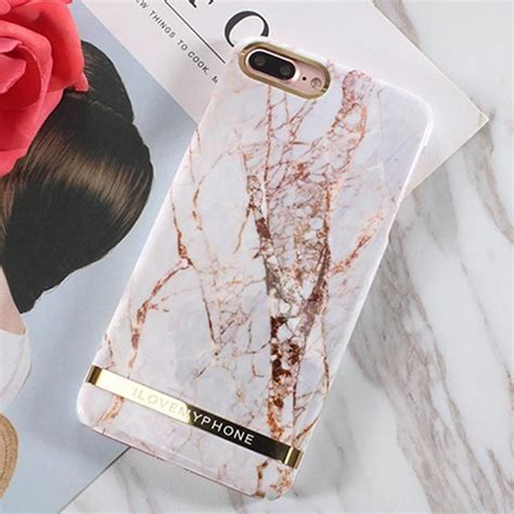 Lack Rose Gold Marble Phone Case For Iphone 6 6s 7 8 Plus X Case Glossy