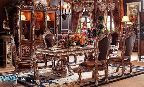 set meja kursi makan jati ukir klasik eropa royal furniture