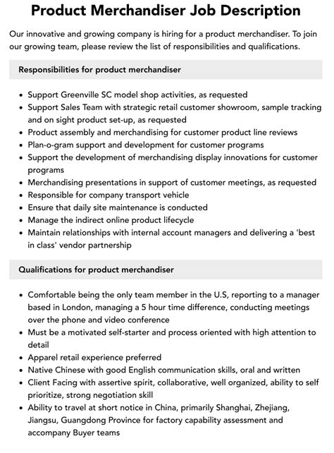 Product Merchandiser Job Description Velvet Jobs