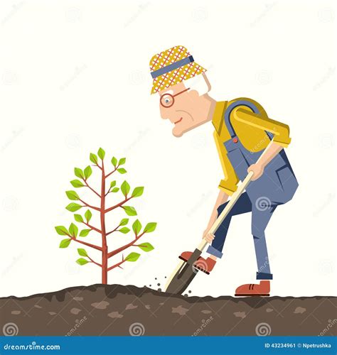 Old Man Gardener Plant A Tree Cartoon Vector CartoonDealer 43234961