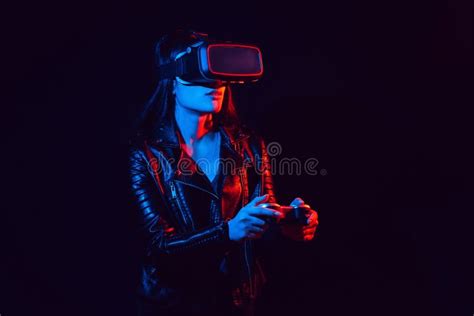 Girl Plays Modern Computer Games In Virtual Reality Glasses Emotional