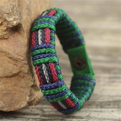 African Mens Cord Bracelet Hand Crafted Wristband Kente Legacy