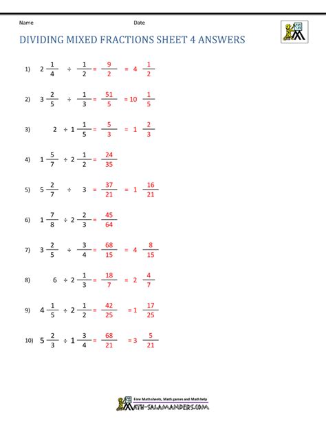 Free Worksheets Dividing Fractions And Mixed Numbers
