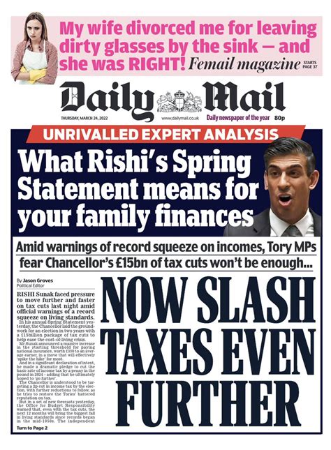 daily mail front page 24th of march 2022 tomorrow s papers today