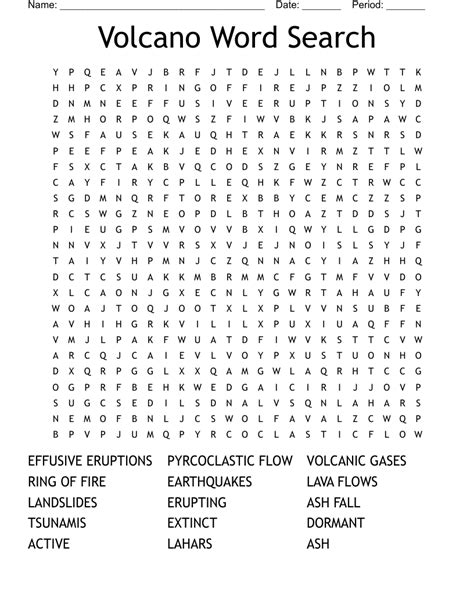 Volcano Word Search Wordmint