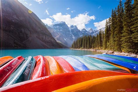 Canoes At Moraine Lake Banff National Park Canada Royalty Free Image