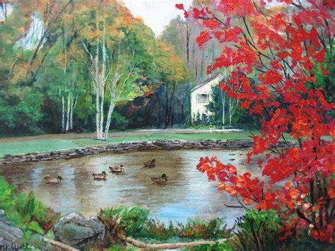 The Duck Pond In Acrylic By M Hatfield