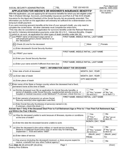 Printable Ssa 10 Form Printable Forms Free Online