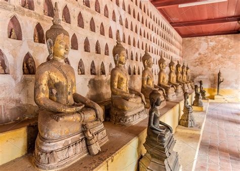 Ancient Buddha In Wat Sisaket Laos High Quality Architecture Stock