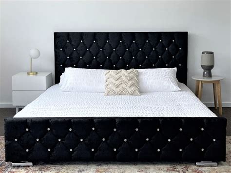 Madison park essentials merritt reversible daybed set in black. QUEEN KING BED FRAME VELVET FABRIC BLACK DIAMOND STUDDED ...
