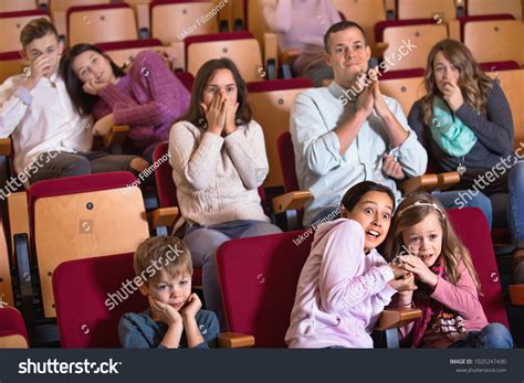 Group Glad Positive People Watching Scary Stock Photo 1025247430