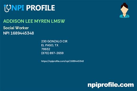 Addison Lee Myren Lmsw Npi 1689445348 Social Worker In El Paso Tx