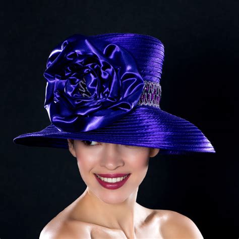 Purple Satin Wide Brim Church Hat With Sequin Trim Shenor Collections