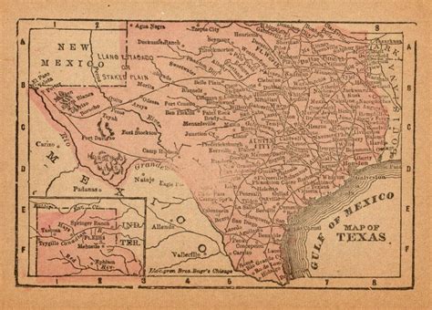 Rare Antique Texas State Map 1888 Rare Miniature Vintage Map Of Texas