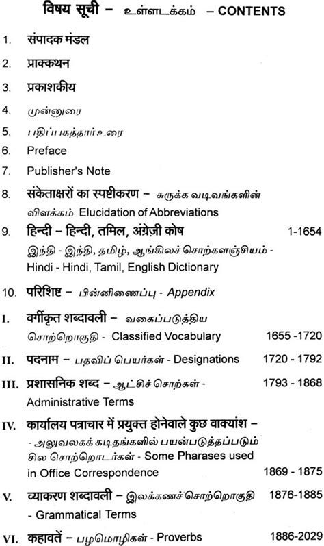 The dictionary has mainly three features : Hindi- Hindi- Tamil- English Dictionary