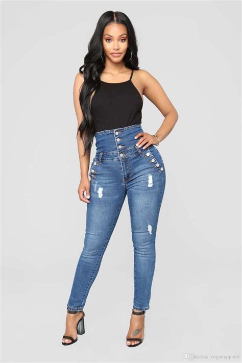 2019 Women High Waist Big Hip Jeans Sexy Skinny Blue Denim Pants
