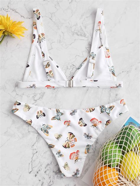 Zaful Butterfly Print Bikini Swimsuit White Affiliate Print