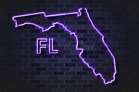 Cartina Di Florida Che Brilla Una Lampada Al Neon O Un Tubo Di Vetro Su
