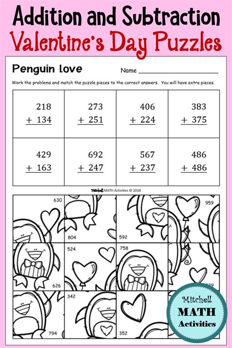 Valentines Day Addition And Subtraction Puzzles To Print Valentine