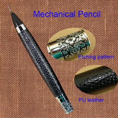 09mm Pu Leather Pencil 38g Etching Pattern Brass And Pu Leather