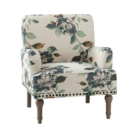 Jayden Creation Latina Harbor Floral Patterns Armchair With Nailhead Trim And Turned Solid Wood