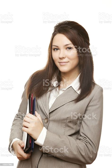 Portrait Successful Business Woman With Documents Stock Photo