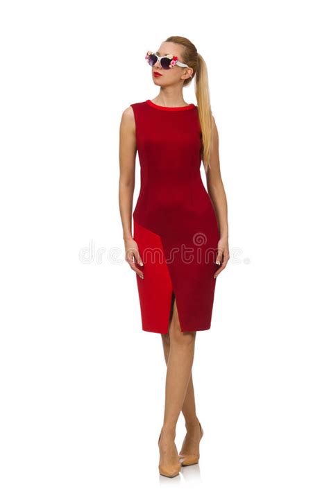 Pretty Young Woman In Red Dress Isolated On The Stock Image Image Of