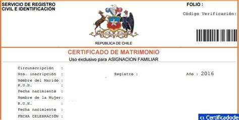 Certificado De Matrimonio Para Asignación Familiar 🇨🇱 Certificadode