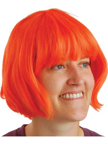 Adult Orange Short Waive Curl Mod Bob Bangs Wig