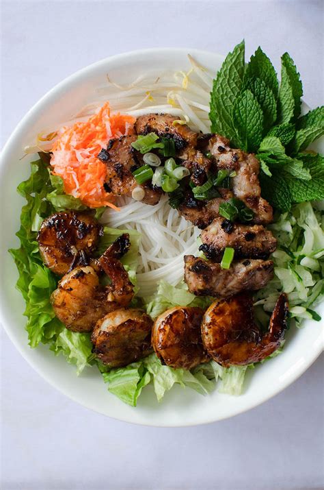 Vietnamese Vermicelli Bowls With Grilled Pork And Shrimp Bun Thit