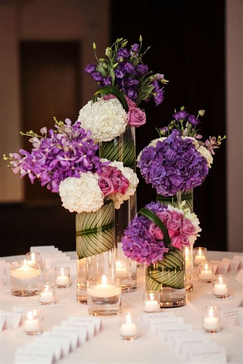 Purple And White Centerpieces