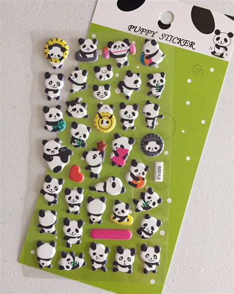 Panda Bear Puffy Stickers Animal Deco Stickers Scrapbook Etsy Uk