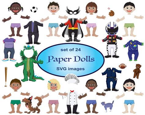 Digital Paper Doll Clipart, SVG Clipart, Hero Clipart, Kids Clipart, Sports Clipart, Costume ...