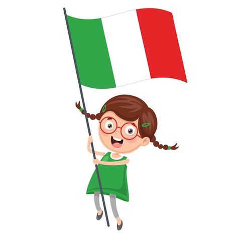 Illustrazione Del Bambino Che Tiene La Bandiera Dell Italia Vettore Premium