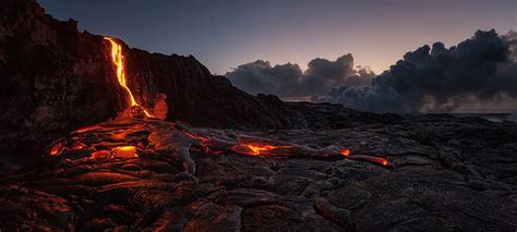 Hd Wallpaper Volcano Landscape Lava Clouds Indonesia Rock