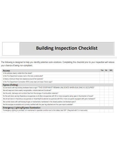Sample Building Inspection Checklist