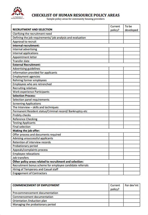 Human Resources Checklist Template