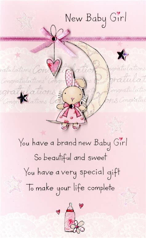 New Baby Girl Embellished Greeting Card Cards Love Kates