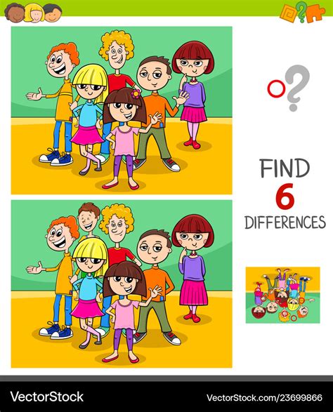 Find Differences Game With Kids Or Teens Vector Image