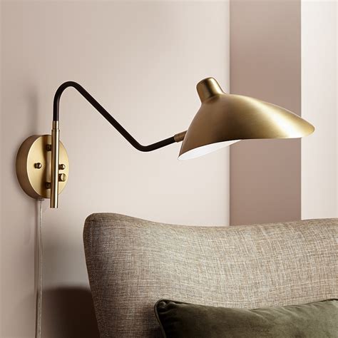 Colborne Brass And Bronze Plug In Swing Arm Wall Lamp Style 76h61