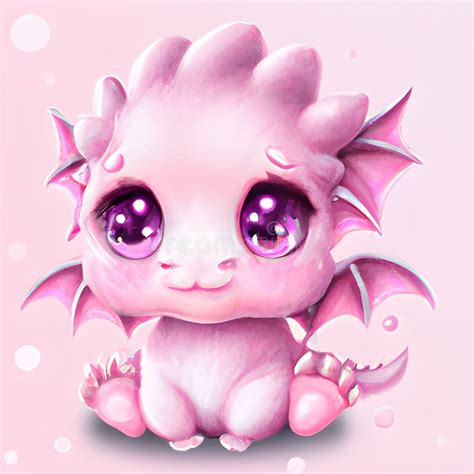 Cute And Adorable Fantasy Kawaii Baby Dragon Stock Illustration