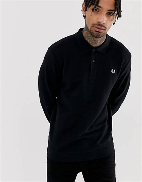 Fred Perry Long Sleeve Pique Polo In Black Exclusive At Asos Asos