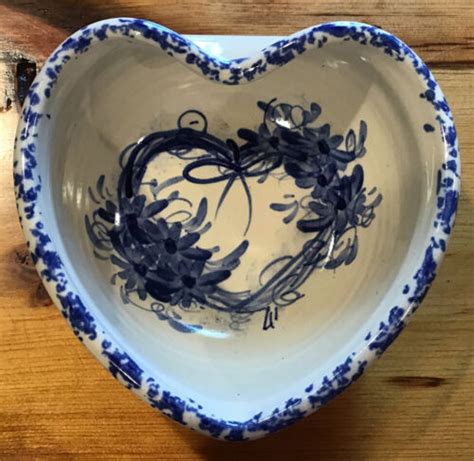 Casey Pottery Marshall Tx Heart Shaped Hand Turned Blue Bowl 8x8 Ebay