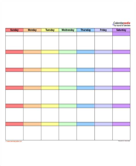Blank Generic Monthly Calendar Printable
