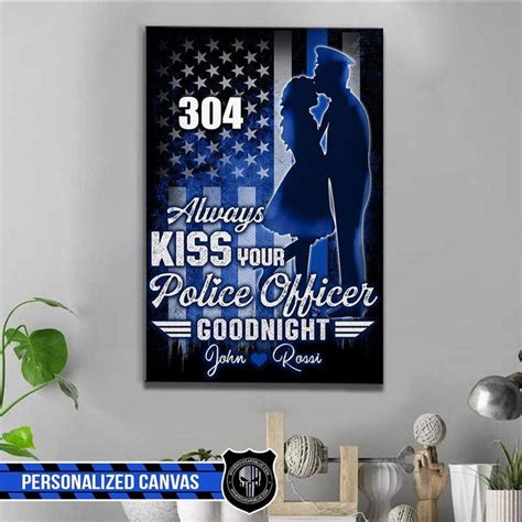 Personalized Canvas Always Kiss Goodnight Police Blue Line Couple Canvas Dalabshop Is