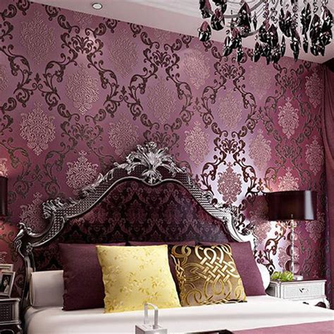 Modern Luxury Purple 10m 3d Damask Embossed Textured Feature Mural